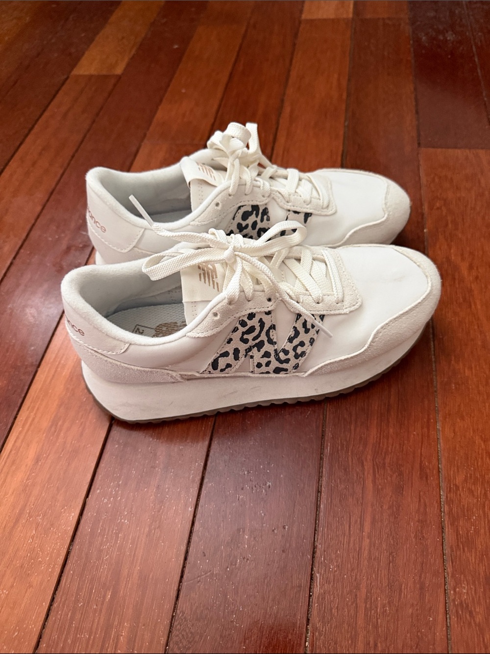New Balance Women's Cream Sneakers with Leopard Accent - Picture 3 of 12